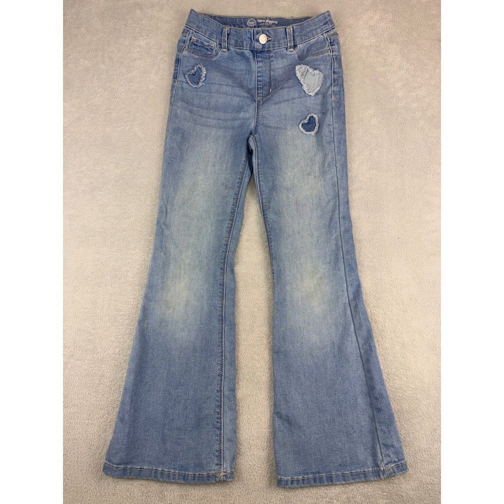 Wonder Nation Girls 10-12 Flare Jeggings Light Wash Heart Patched Blue Size L
